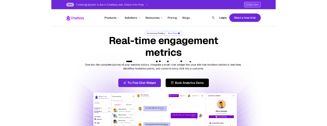 Chatboq is an AI-powered live chat and customer engagement platform. It helps businesses provide customer support, increase sales, and manage customer relationships without any coding.