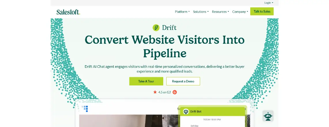 Drift is a platform that is built for B2B (Business-to-Business) companies. It is a service that helps businesses configure, optimize, and implement a conversational marketing and sales platform to communicate with visitors, generate leads, and increase revenue growth.