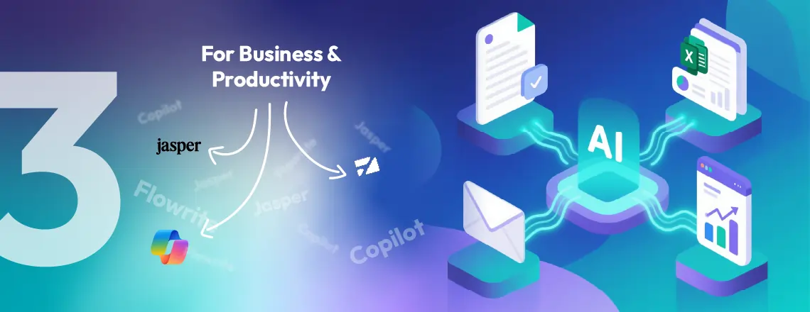 AI reply generator tools for business and productivity, featuring Jasper, Copilot, and Flowrite helping with documents, emails, spreadsheets, and data analysis in 2025.