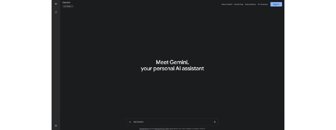 Google Gemini AI chat reply generator interface, introducing Gemini as a personal AI assistant.