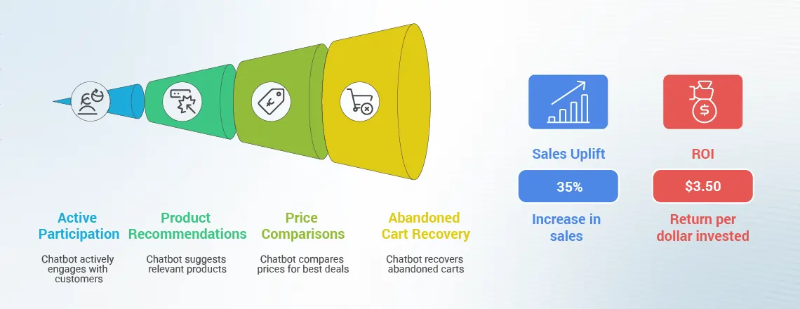 Infographic of a retail chatbot boosting sales and conversions,