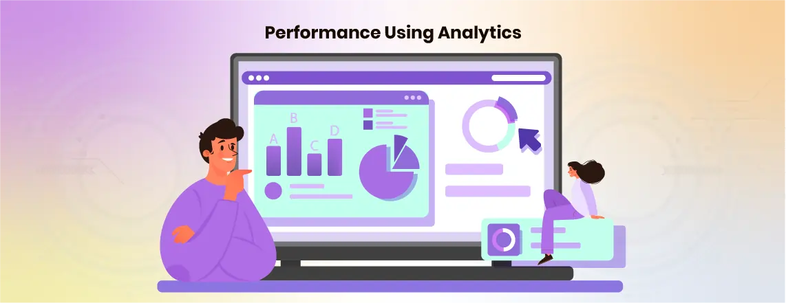 Dashboard graphic with charts and graphs representing analytics, highlighting the process of measuring live chat performance through data and key metrics.