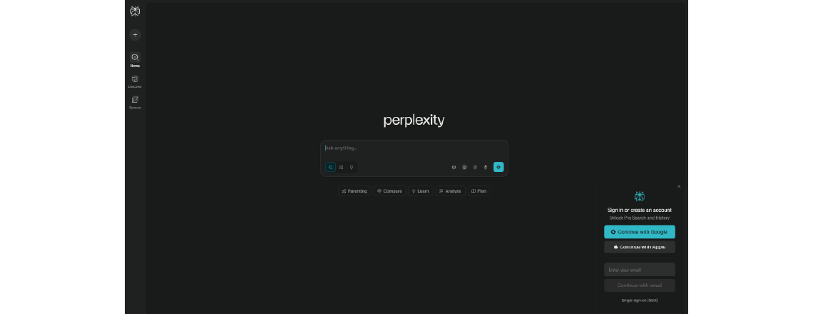Perplexity AI chat reply generator interface, introducing Perplexity as a personal AI assistant.