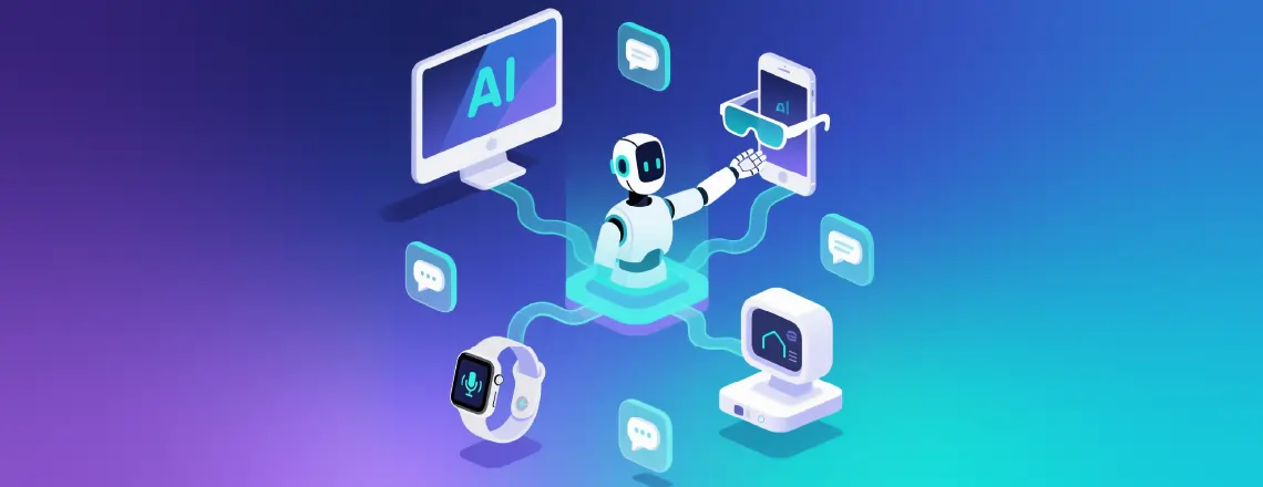 AI reply generator seamlessly integrated across devices including smartwatch, smartphone, and computer for smart communication.
