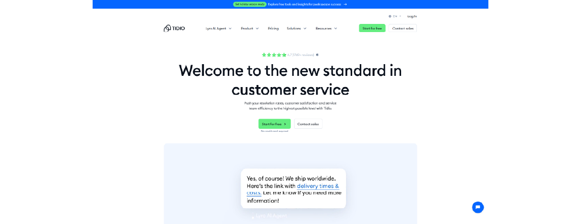 Tidio is a chat widget and a live chat widget that is built for small and ecommerce businesses. It delivers real-time chat support and a live chat facility.