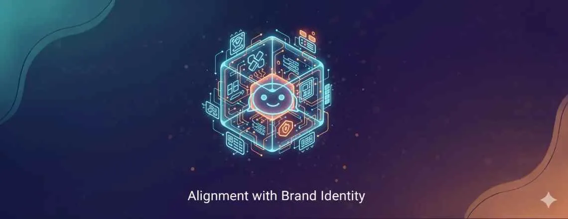 Visual illustrating alignment of Chatbot Names with brand identity — chatbot icons reflecting company colors, style, and tone, showing how names reinforce brand recognition and consistency.