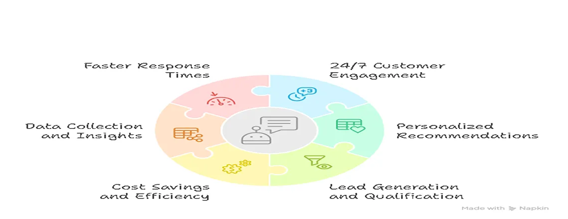 Benefits of AI chatbots for business including sales, support, and engagement