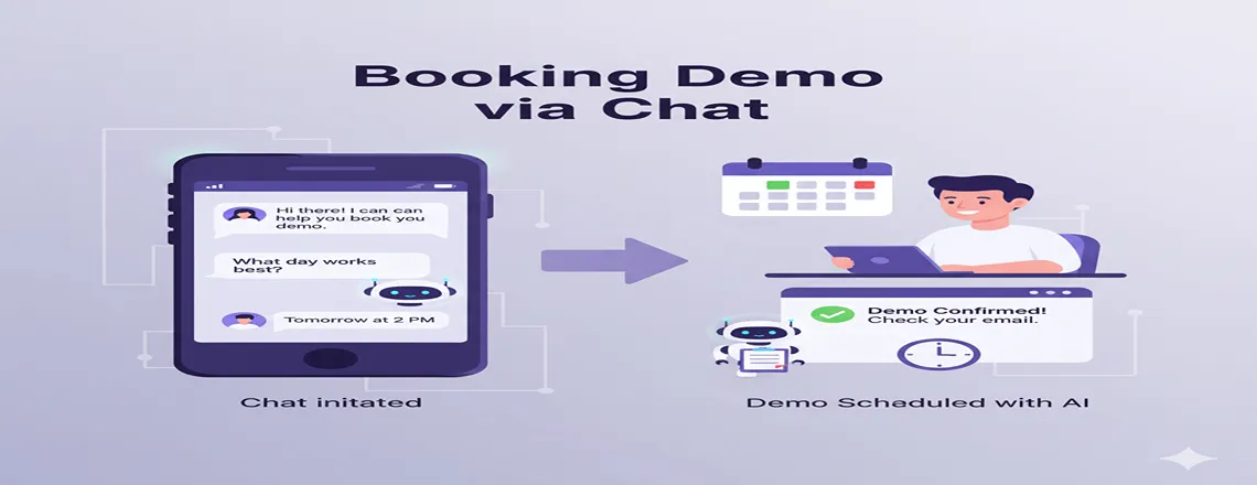 Customer booking a product demo through a canned response in live chat.