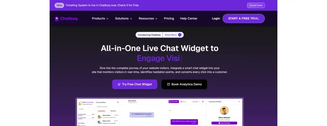 Chatboq provides a unified chat widget app with live chat, chatbots, and automations
