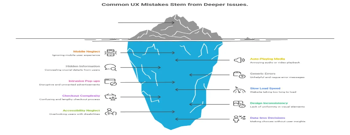 Common UX mistakes that negatively impact website user experience.