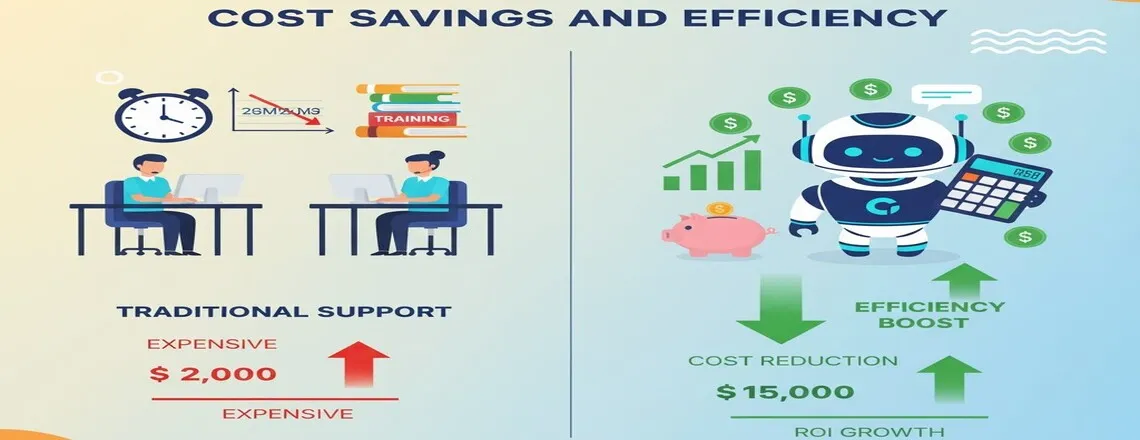 AI Virtual Assistants lower operational costs by automating 60–70% of repetitive customer inquiries while boosting team efficiency.