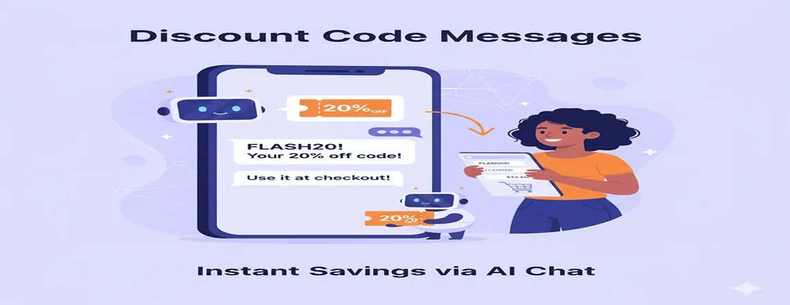 Customer receiving a canned response with discount code details via live chat.