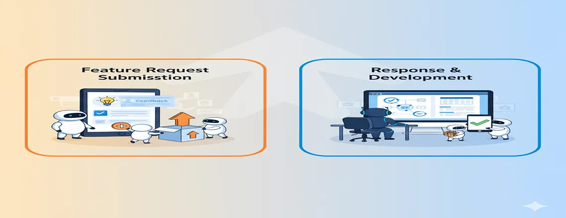 Agent using canned responses to handle customer feature requests efficiently.