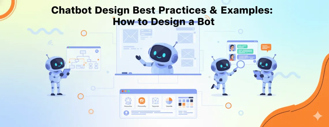Illustration of chatbot design process showing user interface, conversation flow, and user experience planning for creating effective chatbots.