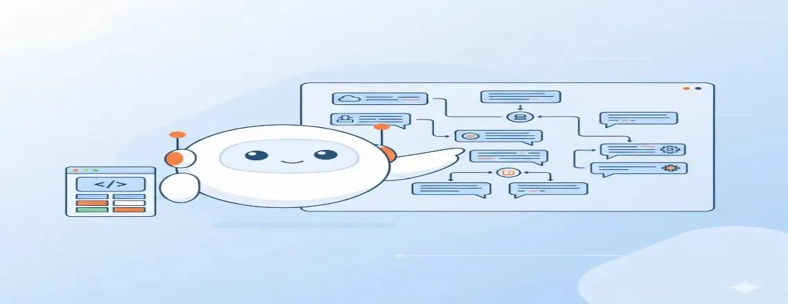 Visual depicting framework development for AI chatbot personality — designing the chatbot’s conversational flow, response logic, and interaction structure to deliver a consistent user experience.