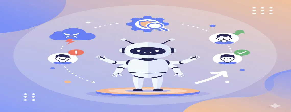 Frustrated customer being assisted by a human support agent after escalation from AI customer service automation.