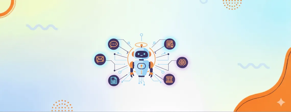 Conversational AI illustration showing chatbots and humans interacting in 2025