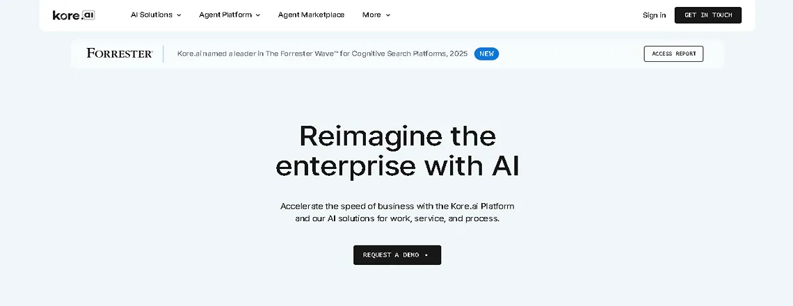 Kore.ai enterprise AI chatbot platform for complex workflows and automation