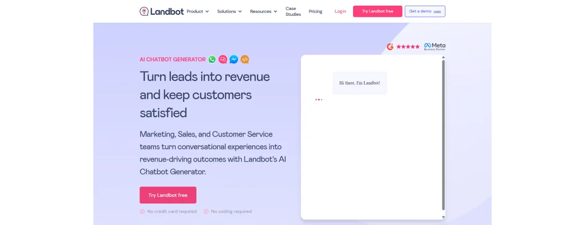 Landbot is a conversational landing page platform with no-code design