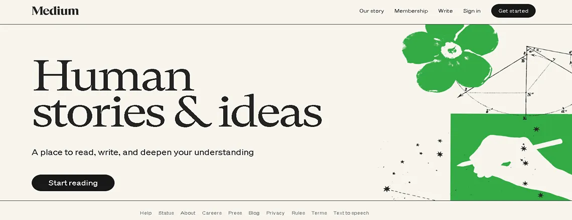 Illustration of Medium as a modern platform for writers and publishers, serving as a WordPress alternative.