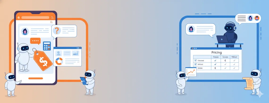 Canned response message explaining pricing plans to a website visitor.