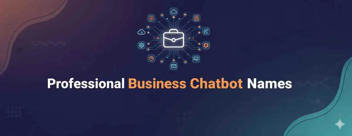 Illustration showcasing professional business Chatbot Names — sleek and corporate-styled chatbot icons representing formal, trustworthy, and brand-aligned naming ideas for business use.