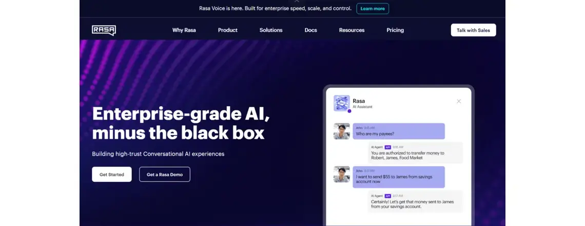 Rasa is an open-source chatbot development framework with complete control.