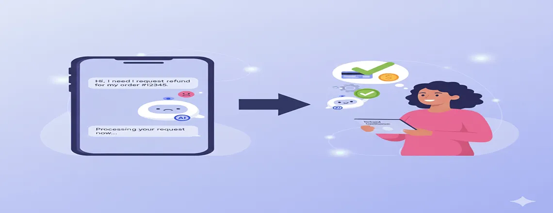 Pre-written refund confirmation message sent through a canned response.