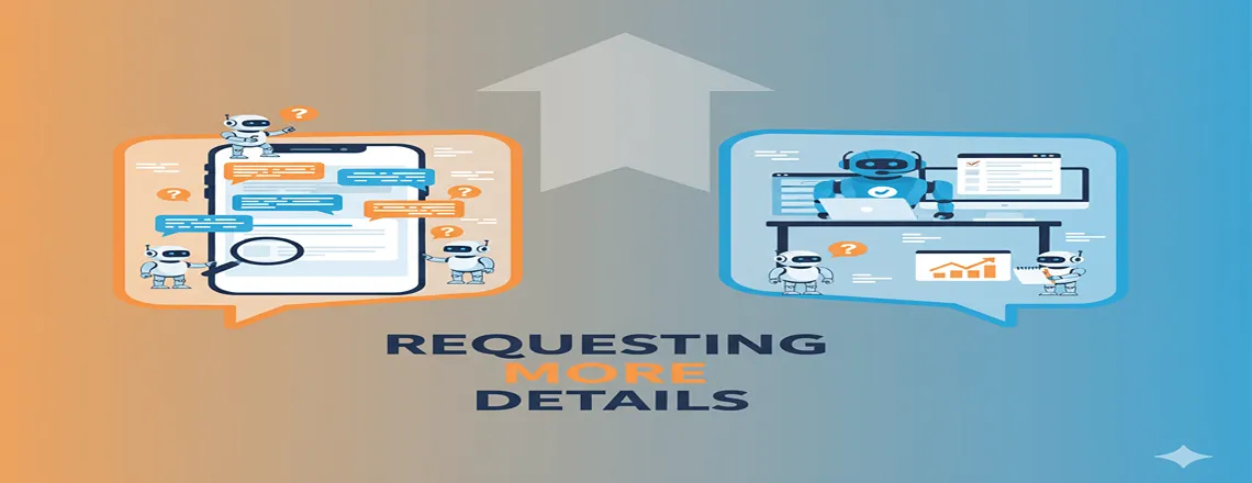 Support agent requesting more details through a pre-written canned message.