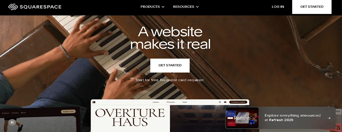 Squarespace website builder interface showing a sleek, design-focused alternative to WordPress in 2025.