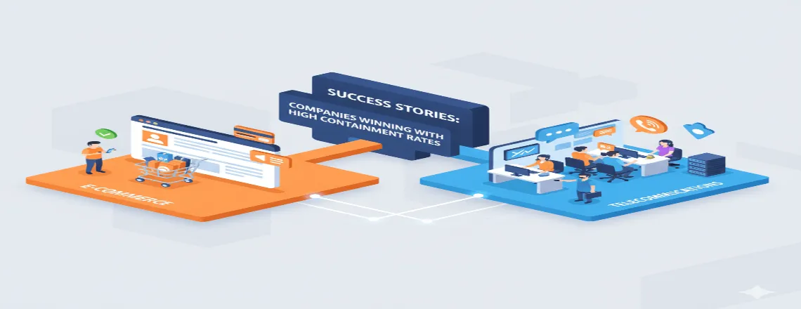 Case study visuals showing companies achieving high Chatbot Containment Rate — improved ROI and customer satisfaction examples.