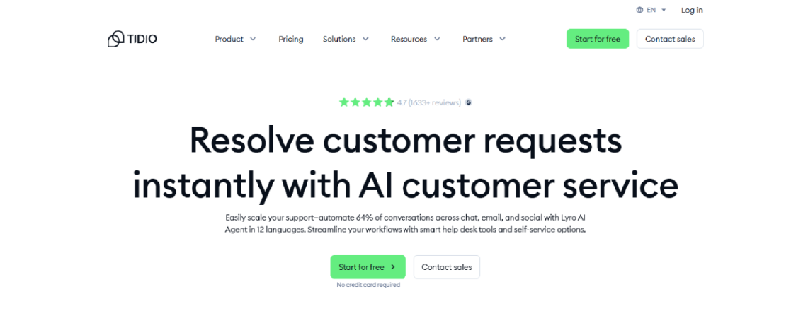 Tidio e-commerce chatbot providing automated customer support and personalized shopping experiences