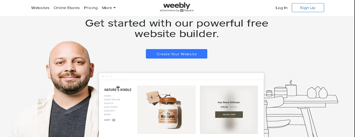 Illustration of Weebly as a beginner-friendly website builder and WordPress alternative.