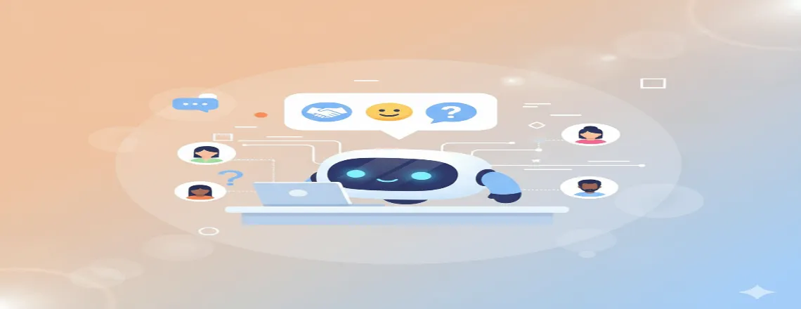 Illustration of a chatbot sending a live chat welcome message to a new website visitor.