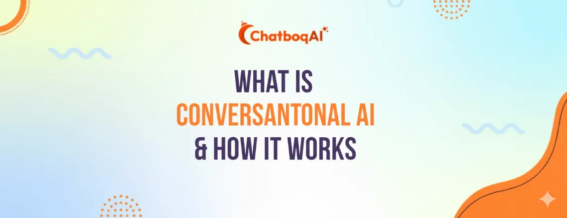 Conversational AI illustration showing chatbots and humans interacting in 2025