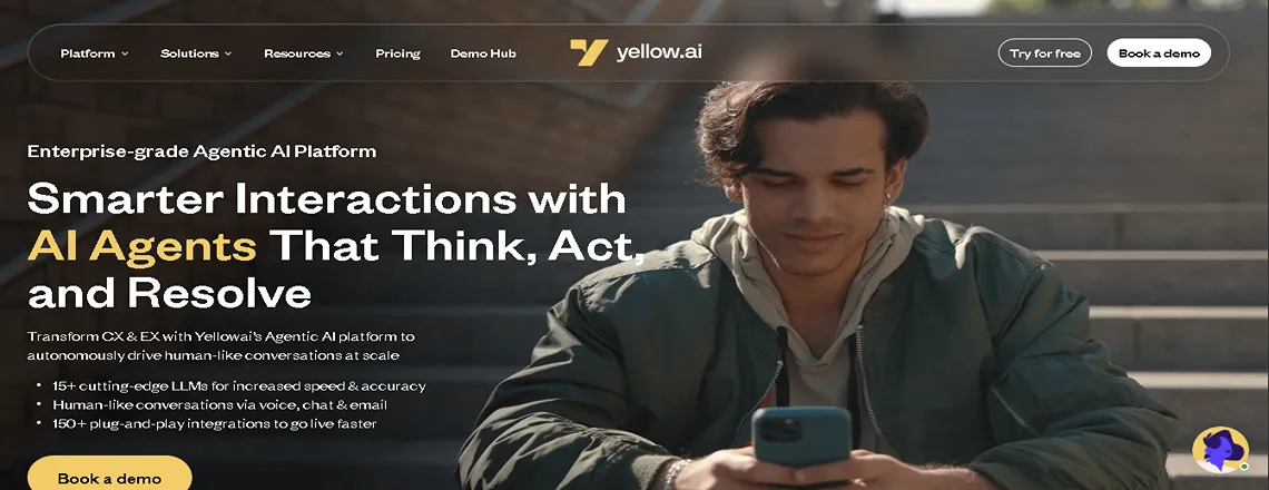 Yellow.ai enterprise chatbot platform with multilingual support and advanced AI