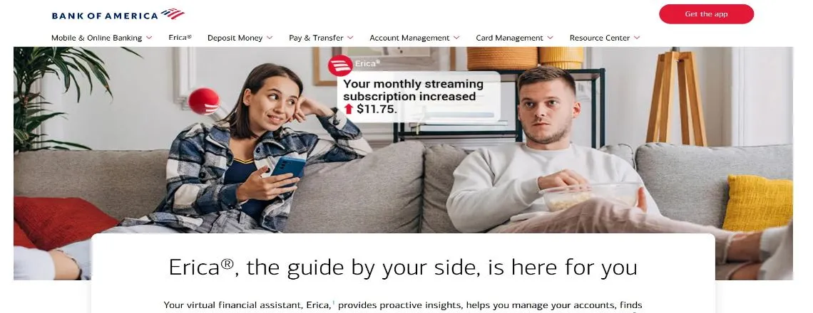 Visual representing Bank of America’s AI chatbot personality, Erica — professional and trustworthy digital assistant providing banking guidance, account management, and personalized financial support.