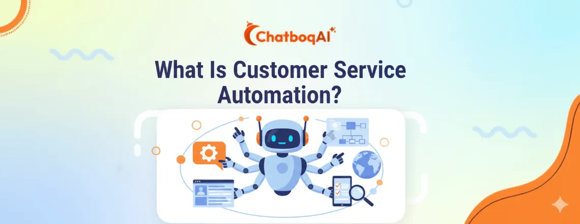 Customer service automation concept showing AI chatbot assisting customers with 24/7 support.
