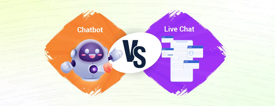 Comparison between AI chatbot and live chat support, showing differences in automation and human interaction