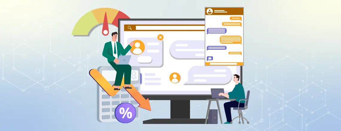 Illustration showing reduced service costs, saving money for businesses and customers
