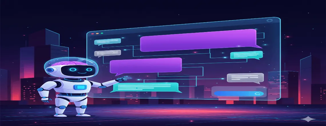 Chatbot conversation interface showing message bubbles, avatars, and typing indicators for clear dialogue flow