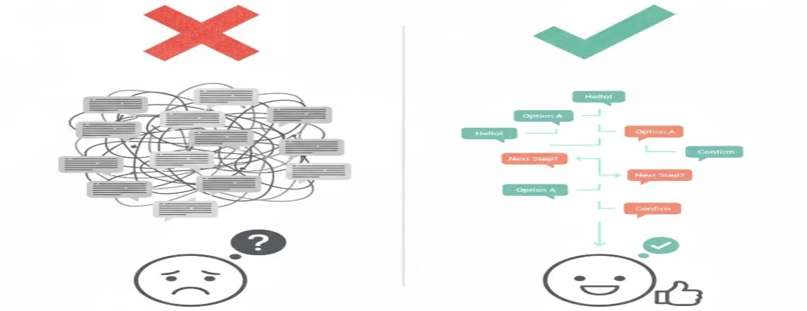 Comparison of poor versus good chatbot conversation flow design