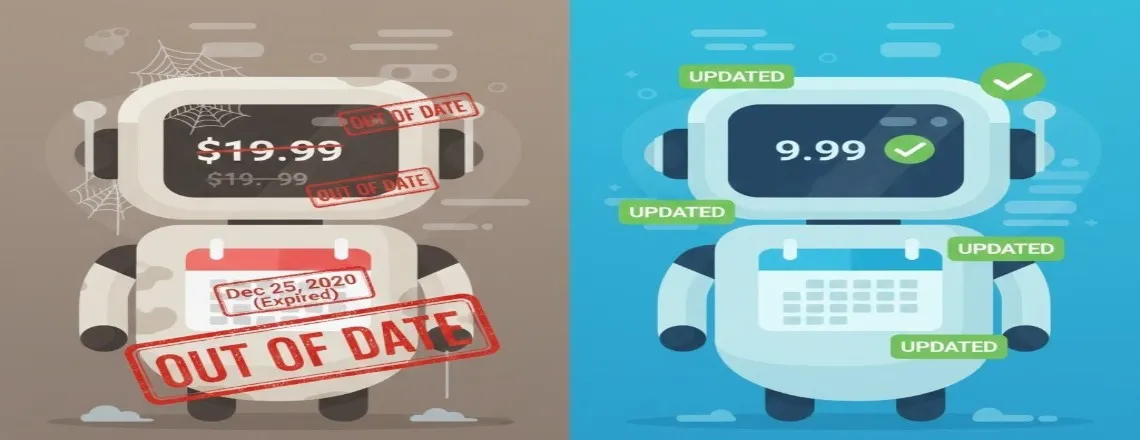 Outdated chatbot knowledge base versus regularly maintained and updated information