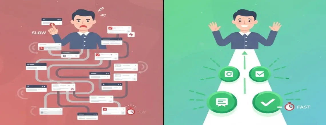 Fast chatbot navigation with quick answers versus slow multi-step button maze