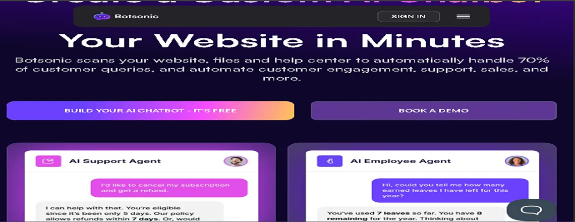 Botsonic AI chatbot tool for website chat automation and lead generation