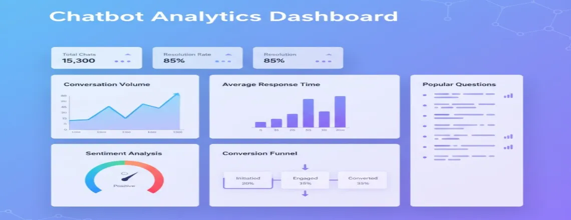 Dashboard image displaying chatbot performance metrics and customer insights.