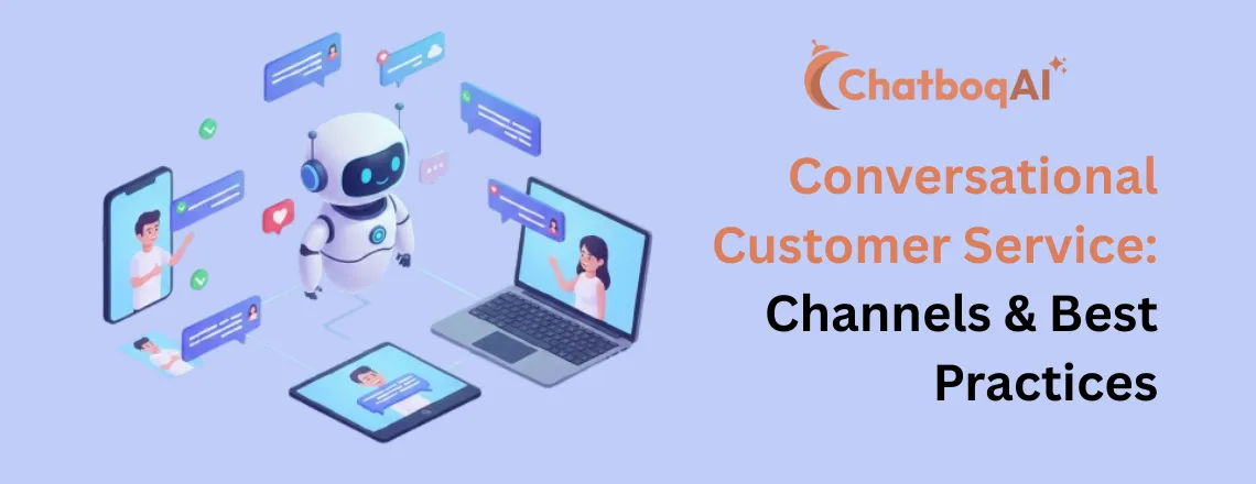Conversational customer service AI handling multiple customer interactions across different devices