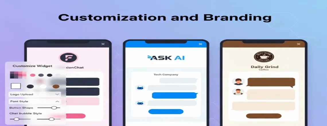 Customizable chatbot widget with brand colors, logo, and design options