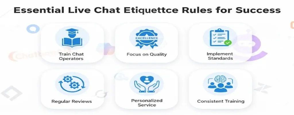 Checklist of essential live chat etiquette rules for professional customer service.