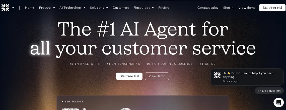 Intercom Fin chatbot platform for customer communication and AI-powered support.